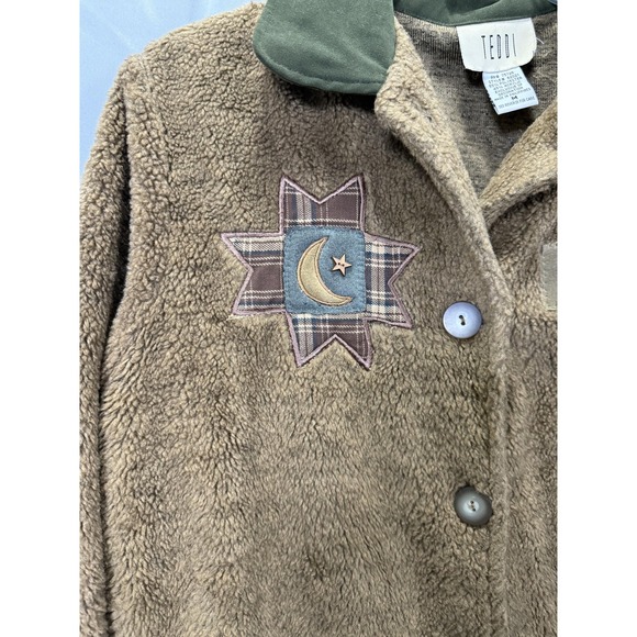 Teddi Jacket Womens Medium Fleece Patchwork Button Up Boho Cottagecore Cozy - Picture 5 of 10